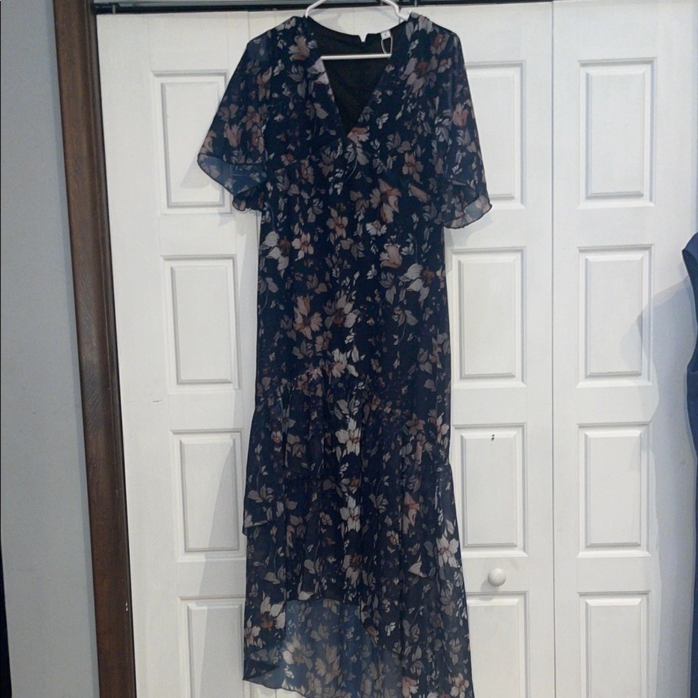 Blue High Low Sundress with Flutter Sleeves and V-Neck